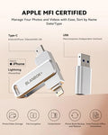 MFi Certified 128GB Flash Drive for iPhone Photo Stick, USB Thumb Drive Memory Stick High Speed USB Drive Photo Storage for iPhone USB Stick Compatible for iPhone/iPad/Android/PC