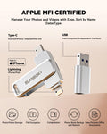 MFi Certified 128GB Flash Drive for iPhone Photo Stick, USB Thumb Drive Memory Stick High Speed USB Drive Photo Storage for iPhone USB Stick Compatible for iPhone/iPad/Android/PC